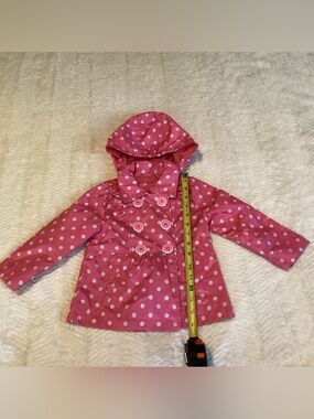 Toddler 2T Polka Dot Pink Platinum Removable Hood Button Front Rain Coat